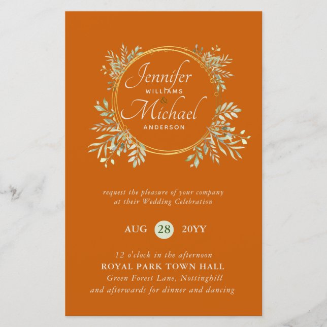 CHEAPEST Wedding Invitation Green Wreath BUDGET (Vorderseite)