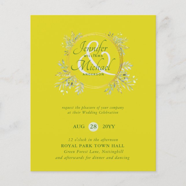 CHEAPEST Wedding Invitation Green Wreath BUDGET (Vorderseite)