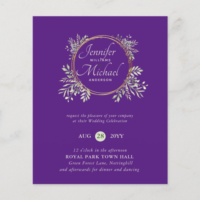 CHEAPEST Wedding Invitation Green Wreath BUDGET (Vorderseite)