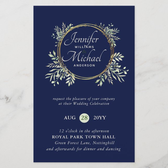 CHEAPEST Wedding Invitation Green Wreath BUDGET (Vorderseite)