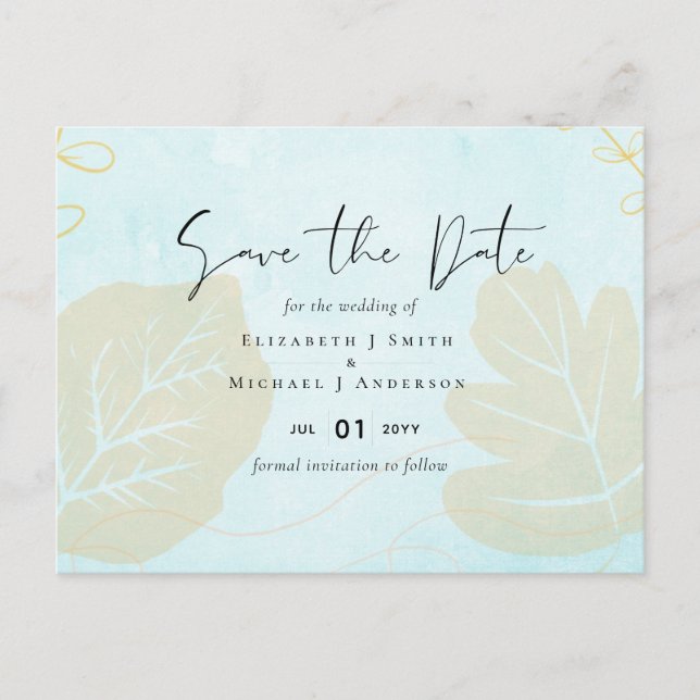 Cheapest Wedding Watercolor Blue Wash Script Postkarte (Vorderseite)