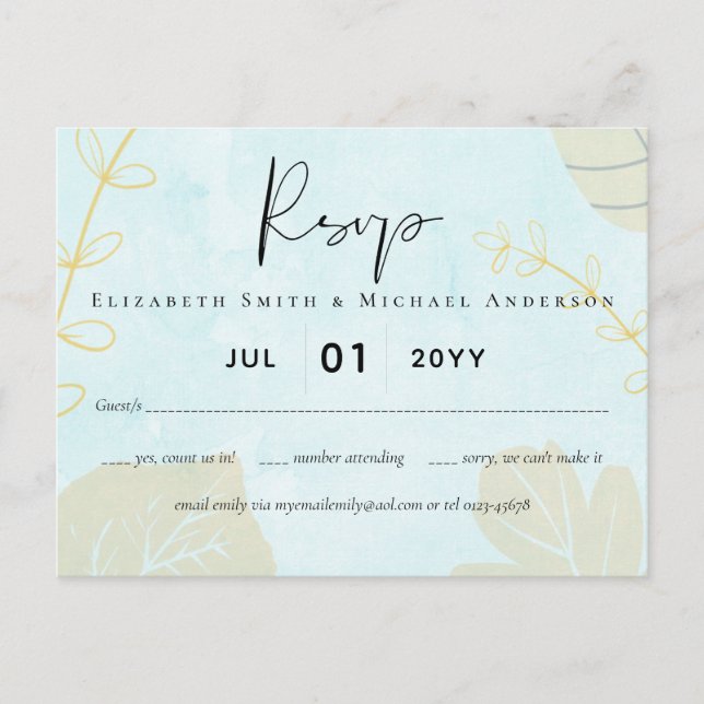 Cheapest Wedding Watercolor Blue Wash Script Postkarte (Vorderseite)