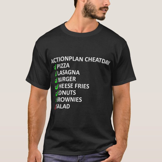 Cheatday Pizza Burger Fries Checklist T-Shirt (Vorderseite)