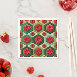 Cheater Quilt Hexagons Poinsettia Découpage Napkin Serviette