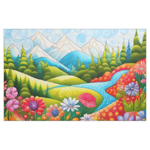 Cheater Quilt Playful Mountain Wiese Panel Stoff