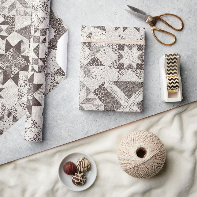 Cheater Traditionelle Patchwork Stars Quilt Black Geschenkpapier (Kunsthandwerk)