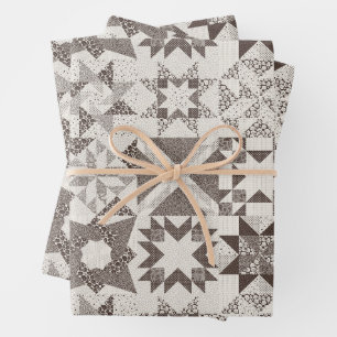 Cheater Traditionelle Patchwork Stars Quilt Black Geschenkpapier Set