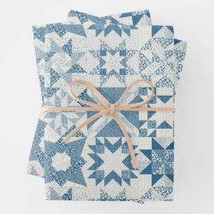 Cheater Traditionelle Patchwork Stars Quilt Blue Geschenkpapier Set