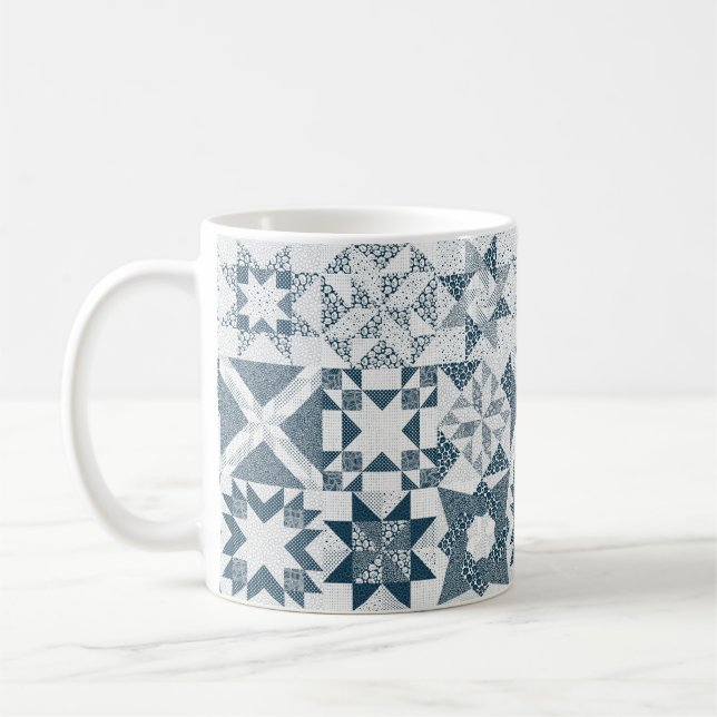 Cheater Traditionelle Patchwork Stars Quilt Blue Kaffeetasse (Links)