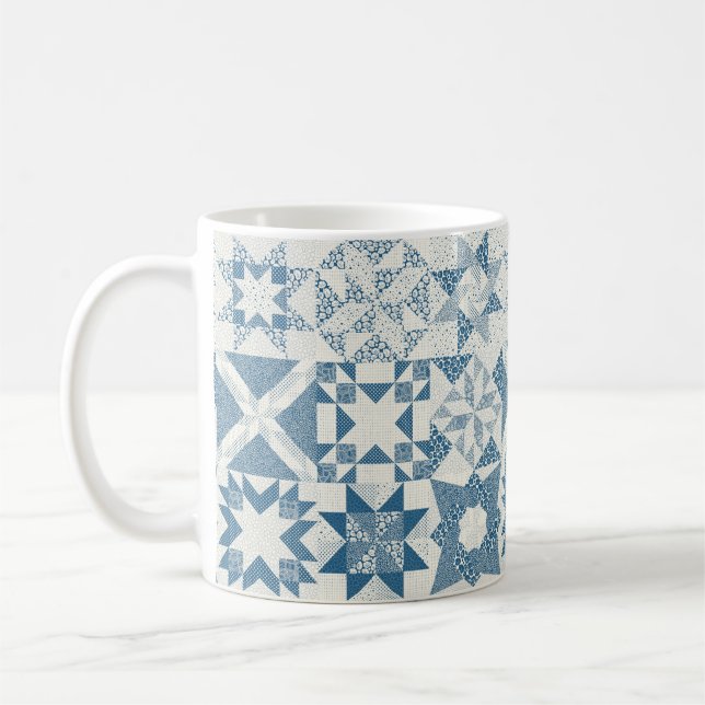 Cheater Traditionelle Patchwork Stars Quilt Blue Kaffeetasse (Links)
