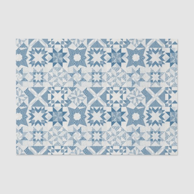 Cheater Traditionelle Patchwork Stars Quilt Blue Seidenpapier (Vorderseite)