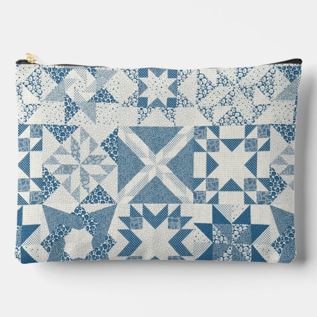 Cheater Traditionelle Patchwork Stars Quilt Blue Zubehörtasche (Vorderseite)