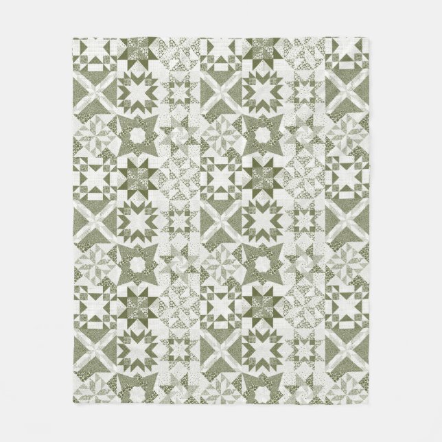 Cheater Traditionelle Patchwork Stars Quilt Green Fleecedecke (Vorderseite)