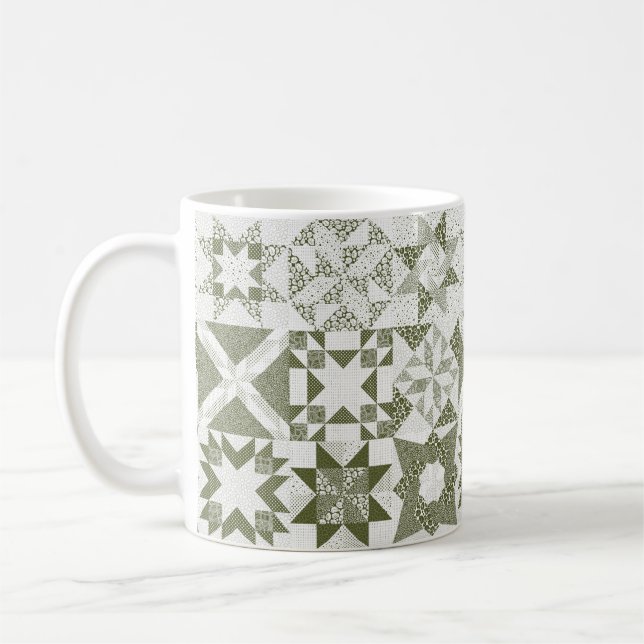 Cheater Traditionelle Patchwork Stars Quilt Green Kaffeetasse (Links)