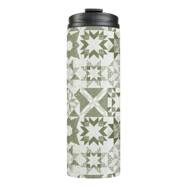 Cheater Traditionelle Patchwork Stars Quilt Green Thermosbecher (Vorderseite)
