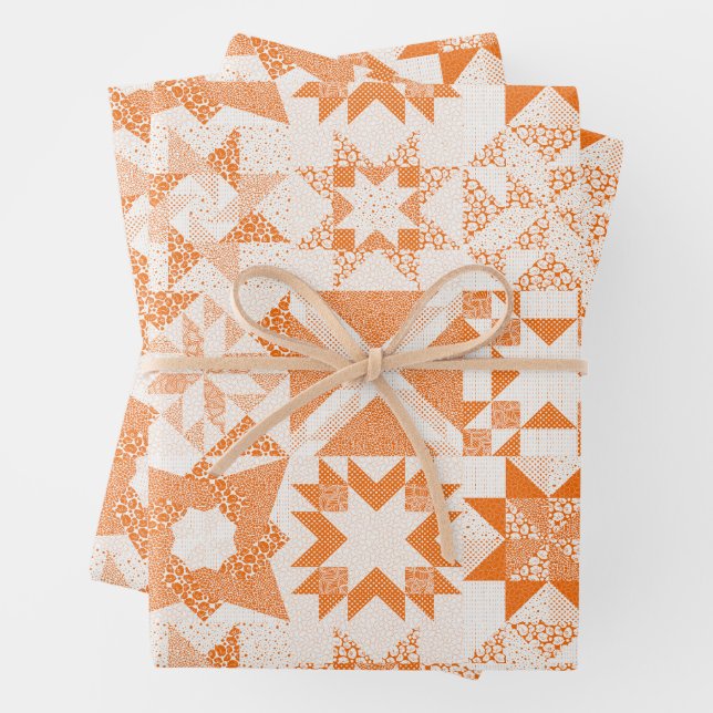 Cheater Traditionelle Patchwork Stars Quilt Orange Geschenkpapier Set (Beispiel)
