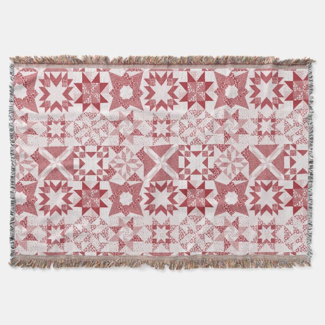 Cheater Traditionelle Patchwork Stars Quilt Red Decke (Vorderseite)