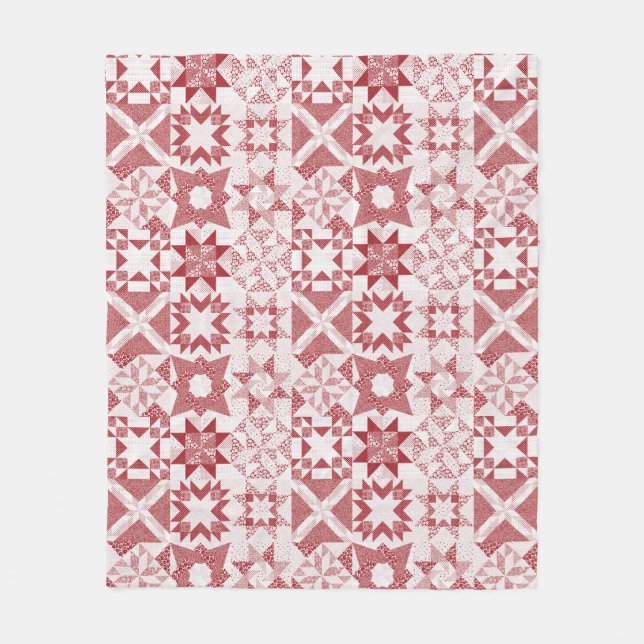 Cheater Traditionelle Patchwork Stars Quilt Red Fleecedecke (Vorderseite)