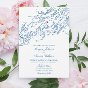 Chebeague Island Maine Elegant Navy Map Wedding Einladung