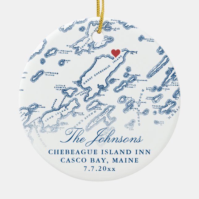Chebeague Island Map Neugezogenes Foto Weihnachten Keramik Ornament (Vorne)