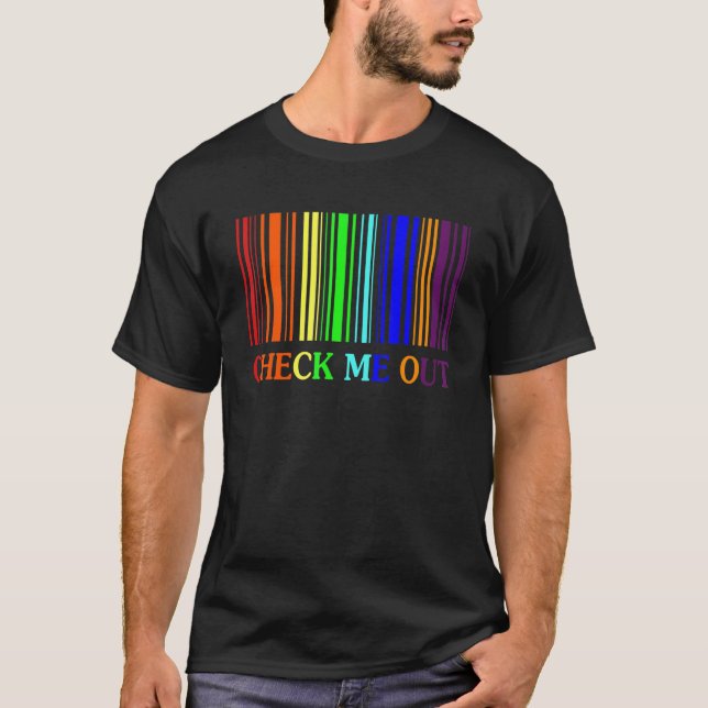 Check Cute About Me Out Barcode Rainbow Gay Pride  T-Shirt (Vorderseite)