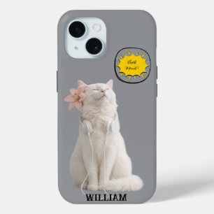 CHECK MEO Weiße Katze mit Kopfhörern – Personalisi Case-Mate iPhone Hülle