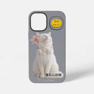 CHECK MEO Weiße Katze mit Kopfhörern – Personalisi iPhone 12 Mini Hülle