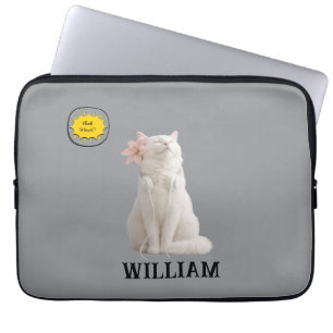 CHECK MEO Weiße Katze mit Kopfhörern – Personalisi Laptopschutzhülle