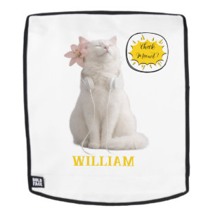 CHECK MEO Weiße Katze mit Kopfhörern – Personalisi Rucksack