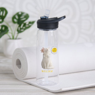 CHECK MEO Weiße Katze mit Kopfhörern – Personalisi Trinkflasche