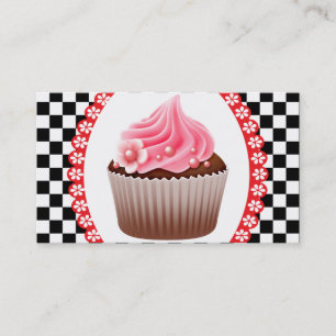 Checkboard Pink Cupcake Bakery Business Card Visitenkarte
