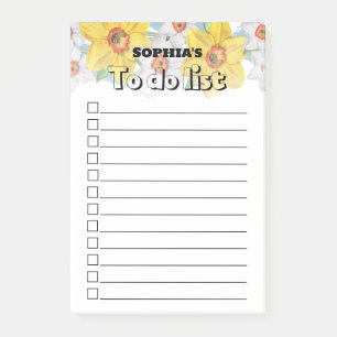 Checkbox für gelbe Blumennamen zur Liste Post-it Klebezettel
