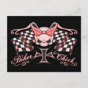 Checked Biker Chick Postkarte