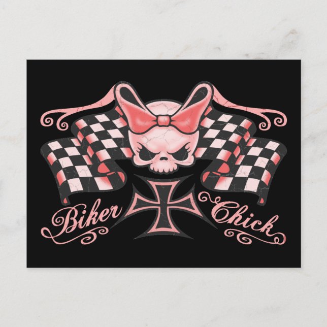 Checked Biker Chick Postkarte (Vorderseite)