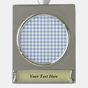 Checked Blue Gingham Classic Banner-Ornament Silber