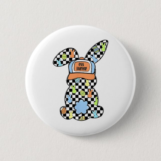 Checked Bunny Oaster Day Coquette Bows Rabbit Ha Button (Vorderseite)