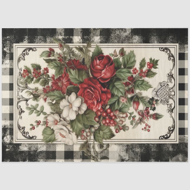 Checked Christmas Florals Seidenpapier (Vorderseite)