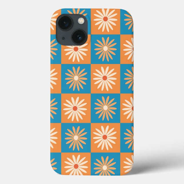 Checked Daisy on Blue and Orange Checkerboards Case-Mate iPhone Hülle (Rückseite)