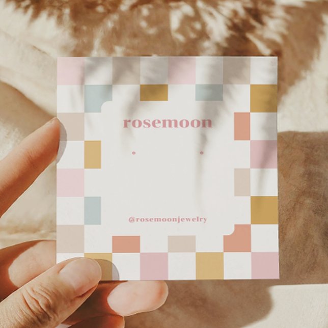 Checked Earring Display Card Quadratische Visitenkarte (Von Creator hochgeladen)