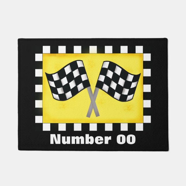 Checked Flag Race Number Personalisiert Black Fußmatte (Vorderseite)