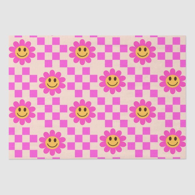Checked Hot Pink Lächeln Blume mit Quadraten Seidenpapier (Vorderseite)