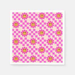 Checked Hot Pink Lächeln Blume mit Quadraten Serviette
