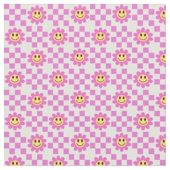 Checked Hot Pink Lächeln Blume mit Quadraten Stoff (Nahaufnahme)