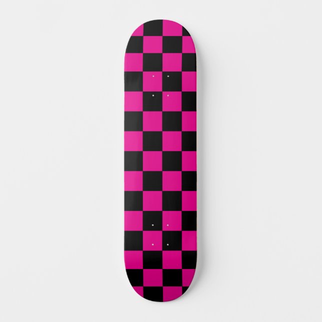 Checked (kariert) Magenta Hot Pink & Black Skateboard (Vorderseite)