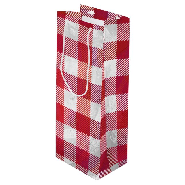 Checked Kariert Red and White Geschenktüte Für Weinflaschen (Vorderseite Schrägansicht)