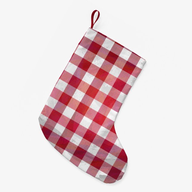 Checked Kariert Red and White Kleiner Weihnachtsstrumpf (Vorderansicht (hängend))