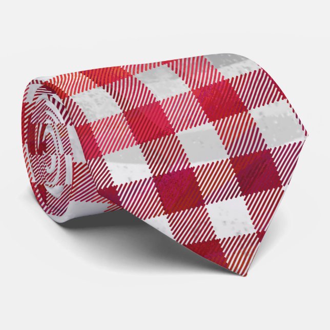 Checked Kariert Red and White Krawatte (Gerollt)