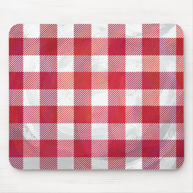 Checked Kariert Red and White Mousepad (Vorne)