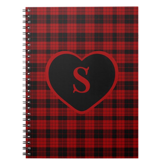 Checked Monogram Christmas Red Buffalo Kariert Notizblock (Vorderseite)