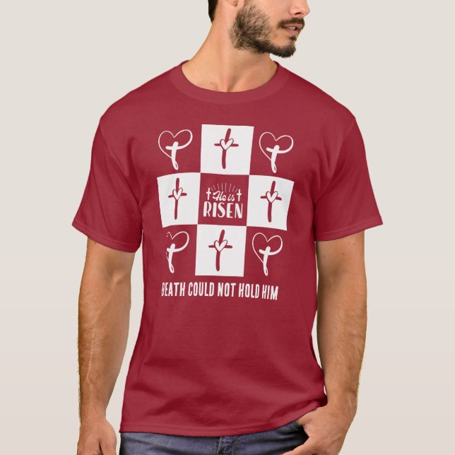 Checked Oaster ER IST RISEN Christlich T-Shirt (Vorderseite)